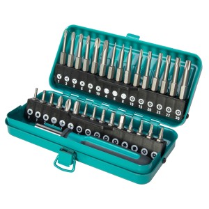 Wolfcraft Safety-Bit-Box, 31 pezzi, con punte di varie dimensioni e cacciavite in custodia metallica verde.