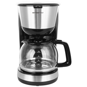 Macchina da caffè filtro Emerio con caraffa in vetro e dettagli in acciaio inox.