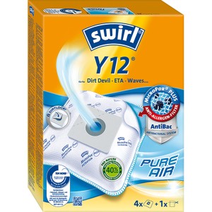 Swirl MicroPor Plus Y12 sacchetti per aspirapolvere, confezione 4+1, con filtro antiallergeni e chiusura antipolvere.