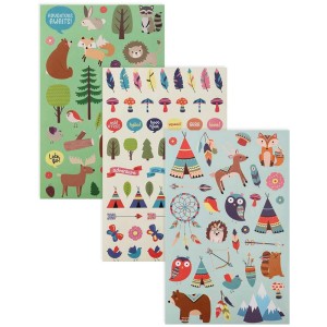 Stickerbook Wild & Free avec motifs d'animaux de la forêt et de nature sur 6 feuilles pour le bricolage.