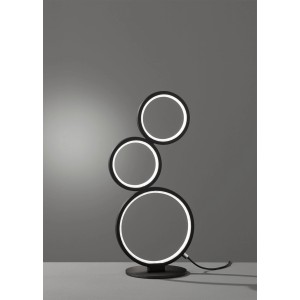 Moderne LED-Tischlampe Rondo von Trio Leuchten, schwarz matt, mit drei runden Leuchtelementen.