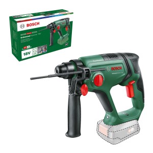 Trapano a percussione a batteria Bosch UniversalHammer 18V con accessori e confezione.