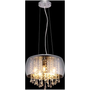 Lampada a sospensione cromata Globo Kalla con vetro, Ø 35cm, altezza 120cm. Lampada a sospensione per soggiorno e sala da pranzo.