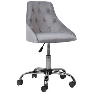Sedia da ufficio grigia Beliani Parrish con rivestimento in velluto, bottoni e struttura cromata.