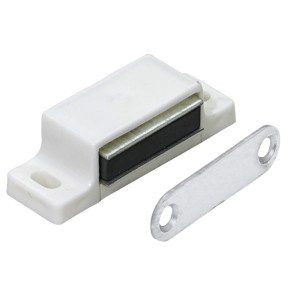 Loquet magnétique blanc avec contre-plaque, force de maintien 4-5 kg, lot de 4 pour équipement de meubles.