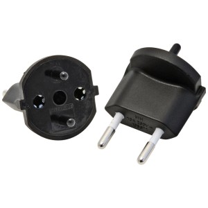 Adaptateur fixe noir type 11 pour prise Schuko, 2 pôles. Adaptateur pour appareils électriques.
