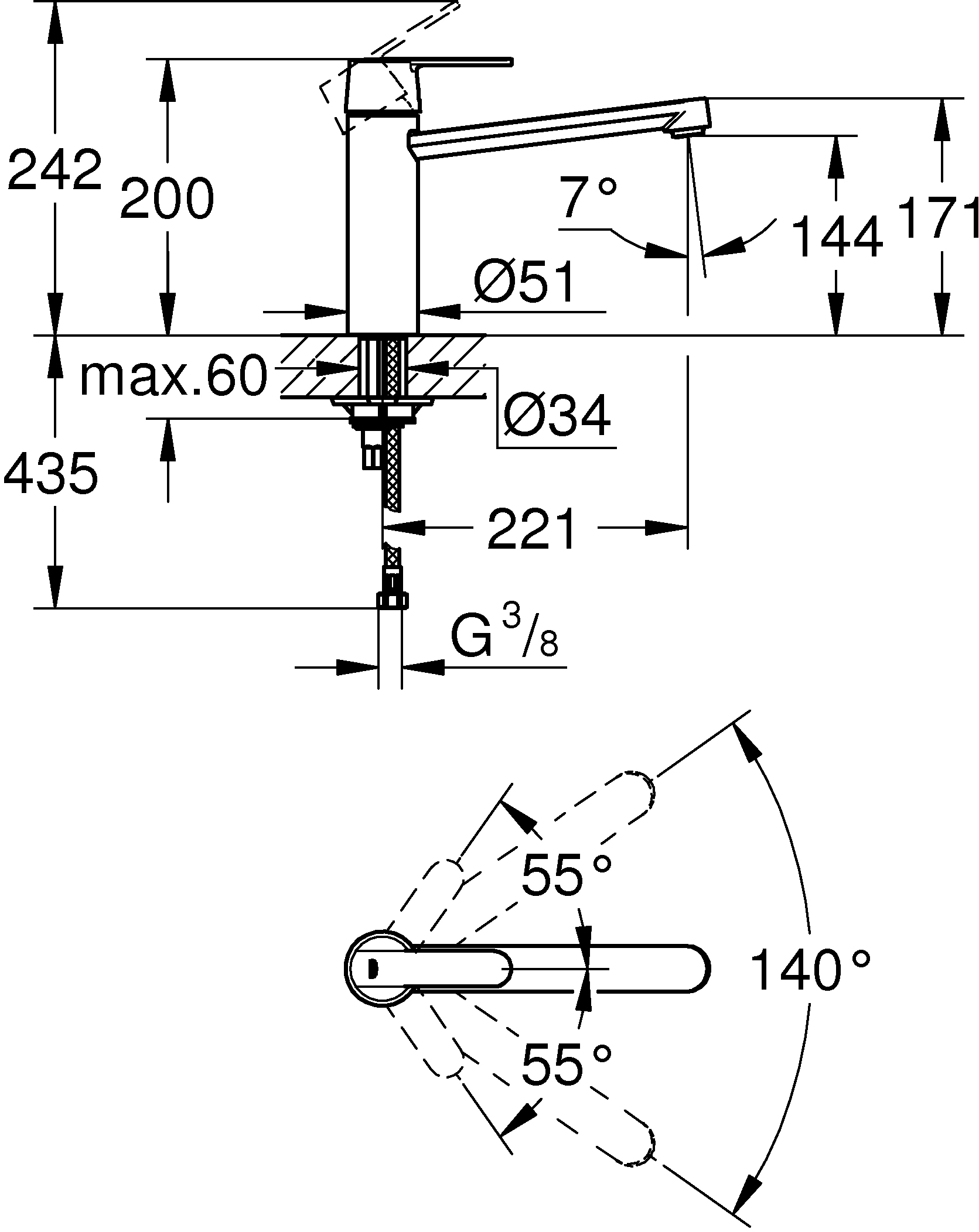 Grohe Mitigeur de robinet d'évier monolevier Get 1/2