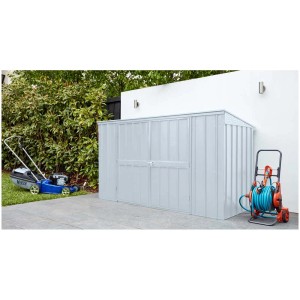 Grand abri de jardin en métal argenté (113,8x234x96cm) pour le rangement extérieur.