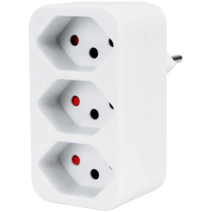 Adaptateur multiple blanc Steffen avec 3 prises T13 et protection contre les contacts.