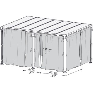Zanzariera Palram Canopia per gazebo Milano/Martinique, disegno dettagliato con dimensioni.