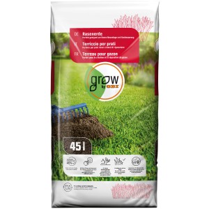Sac de terreau pour gazon GROW by OBI, 45l, avec râteau et terre. Idéal pour la création et la réparation de gazon.