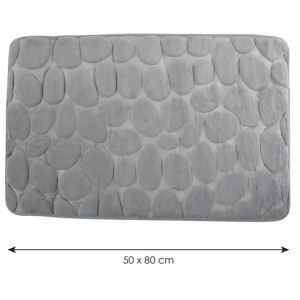 Graue MSV Badematte in Kieseloptik mit Memory-Schaum, 50x80 cm. Rutschfest und saugfähig.