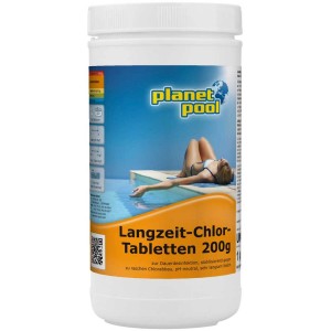 Pastilles de chlore longue durée 200g pour la désinfection de piscine.