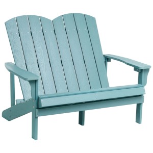 Banc de jardin Beliani Adirondack bleu clair en bois synthétique. Assise robuste avec larges accoudoirs pour l'extérieur.