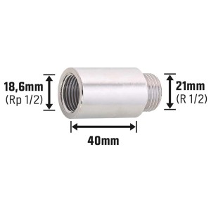 Prolunga per rubinetto in ottone cromato, 18,6 x 21 mm, lunghezza 40 mm, per raccordi filettati.