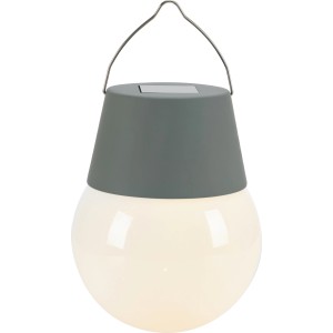 Lampe solaire LED grise (Ø 10 cm) avec suspension pour extérieur.