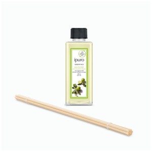 Ipuro Raumduft Refill Lime Light 200ml mit Diffuserstäbchen. Klare Flasche, grünes Etikett mit Limettenmotiv.