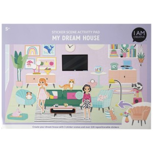 Bloc d'activités I Am Creative Dream House A3 avec scène de maison de rêve et autocollants repositionnables.