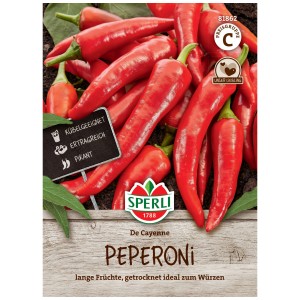 Graines de piment de Cayenne Sperli, longs fruits rouges. Idéal pour assaisonner.