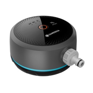 Computer per irrigazione Gardena Smart Pipeline Water Control grigio con connettore bianco.