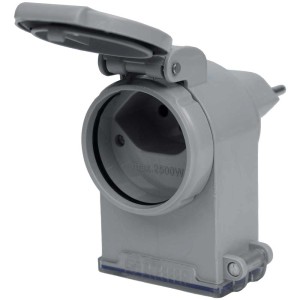 Steffen digitaler Timer Typ 13 IP55, weiß, für Außenbereich mit geöffnetem Deckel.