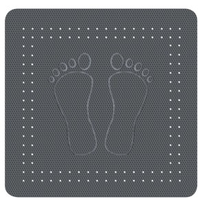 Kleine Wolke Duscheinlage Foot, 55x55 cm, Schiefergrau mit Fußabdruck-Design.