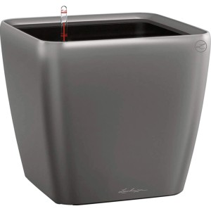 Vaso quadrato Lechuza Quadro Premium LS, 35x35x33 cm, in antracite metallizzato con sistema di irrigazione.