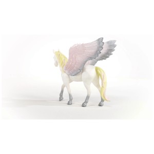 Schleich Pegasus Spielfigur, weißes Pferd mit rosa-grauen Flügeln, detailgetreu modelliert.