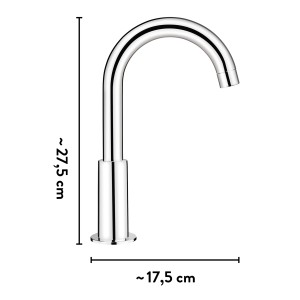 Miscelatore lavabo cromato baliv WT-150 con dimensioni, rubinetto alto per lavabi.
