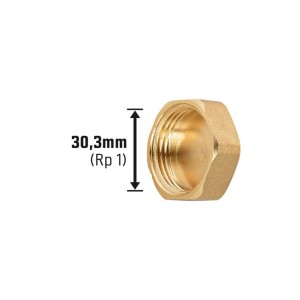 Tappo filettato in ottone 30,3 mm (Rp 1) per tubi in impianti di riscaldamento e idraulici.