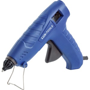 Set pistola per colla a caldo LUX blu 100 W Classic con ugello antigoccia e supporto.
