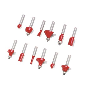 Set di frese LUX HM, 12 pezzi, con gambo da 8 mm per fresatura, in custodia di legno.