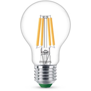 Ampoule LED E27 Philips claire, 40W, avec lumière blanc chaud pour une ambiance chaleureuse.