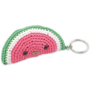 Hardicraft Kit uncinetto: Portachiavi anguria in cotone rosa, bianco e verde.