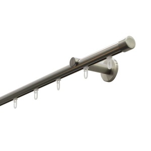 Gardinia Chicago Gardinenstange mit Innenlauf, Edelstahl-Optik, 200 cm lang, mit Gleitern und Halterung.