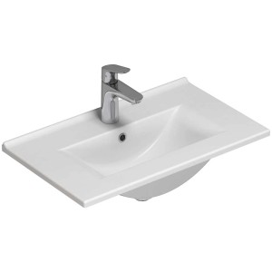 Lavabo in porcellana bianca Amber mini, larghezza 61 cm, con rubinetto.