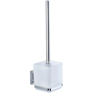 Wenko Vacuum-Loc® Ensemble WC Quadro en acier inoxydable avec récipient et brosse blancs.