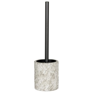 Wenko Set WC Albacete grigio cemento con manico nero e superficie strutturata.