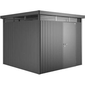 Abri de jardin métallique Biohort HighLine, gris foncé métallisé, avec porte simple. Abri pour jardin et outils.