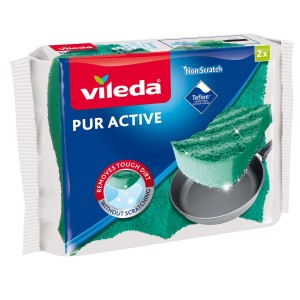 Vileda Pur Active spugne per piatti confezione da 2, spugne verdi antigraffio per la pulizia della cucina.