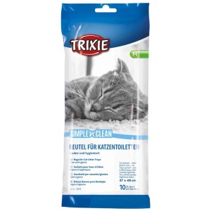 Trixie Simple'n'Clean Katzentoilettenbeutel M, 10 Stück, 37x48 cm, mit schlafender Katze auf Packung.