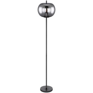 Lampadaire moderne Globo Blacky : Métal noir, sphère en verre Ø 30cm, hauteur 160cm.