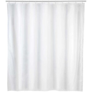 Tenda doccia Wenko Allstar Zen, bianca, 180x200 cm, in poliestere con occhielli metallici.