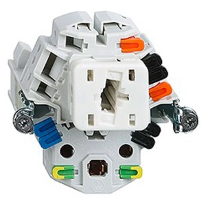 Pulsante combinato Feller Kleinkombi EdizioDue T13, vista dettagliata dei terminali e dell'alloggiamento.