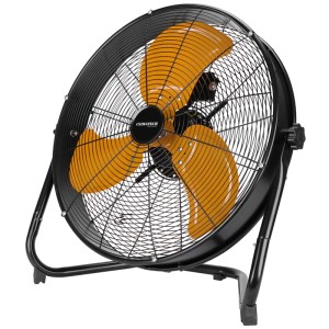 Ventilateur de sol Climatech VF-20MC, métal noir/orange, Ø 51cm. Ventilateur robuste pour sol, atelier et bureau.