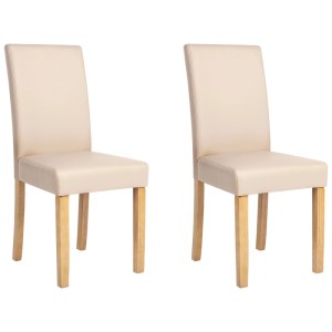 2er Set: Beige Esszimmerstühle Broadway mit Kunstlederbezug und Holzbeinen.