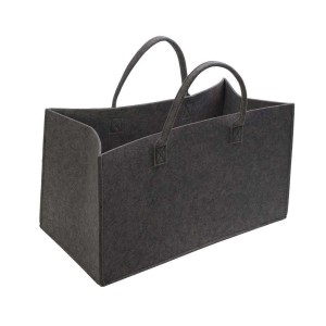 Sac à bûches en feutre anthracite avec poignées.