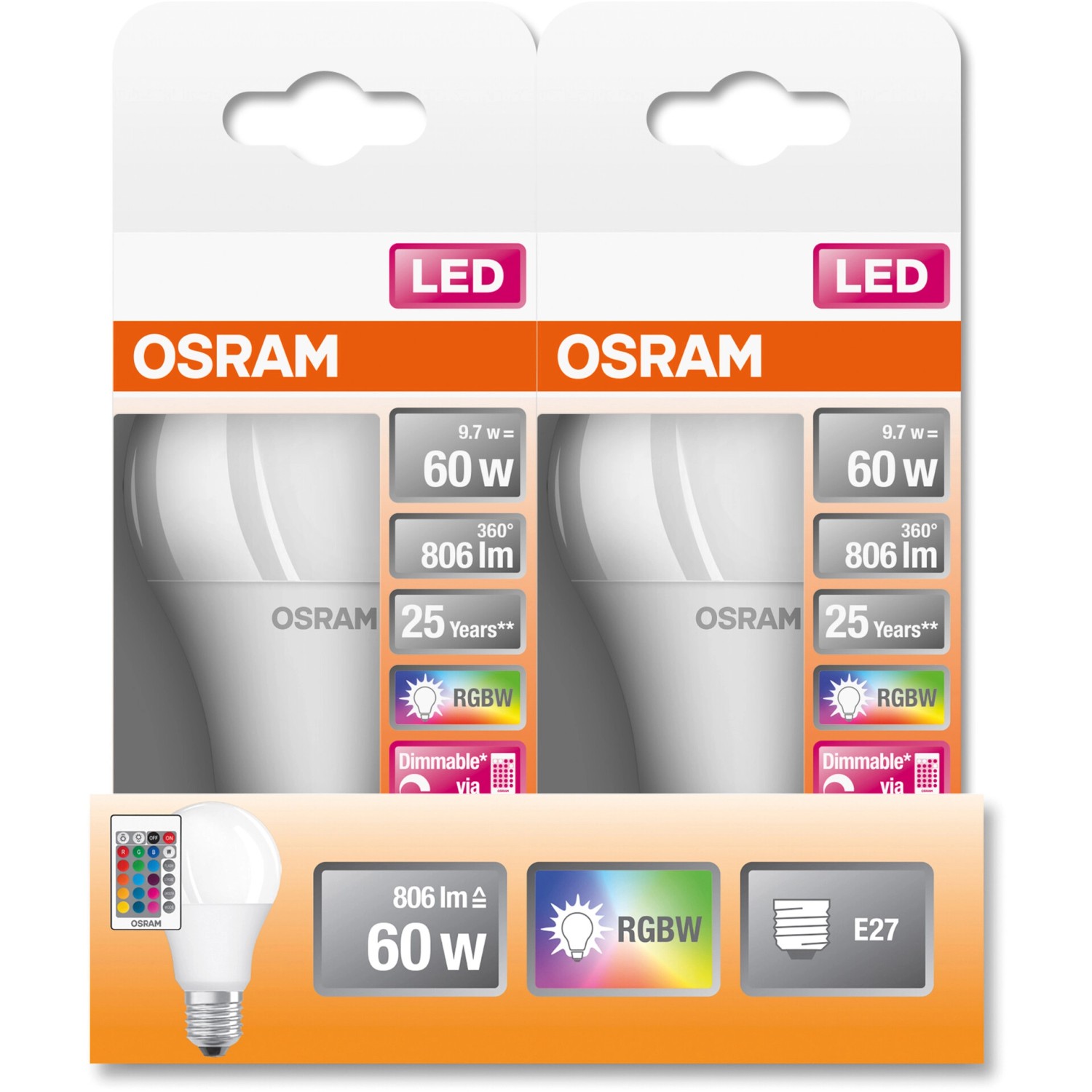 Lampadina LED forma a goccia Osram RGBW con telecomando E27 60 W 806 lm