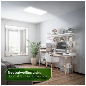 Panneau LED Brilo Tava A blanc dans un bureau moderne avec lumière blanche neutre.