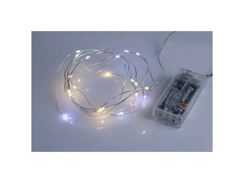 MikroLichterkette mit 20 LEDs batteriebetrieben Warmweiss / Eisweiss